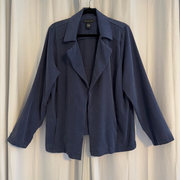 Joan Vass Jackets & Blazers - Joan Vass Open Front Navy Drape Blazer Lyocell Women’s XL